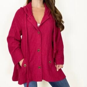 Monroe & Main Wool Blend Hood Coat Jacket Cranberry Red Pink Lagenlook Artsy 3X